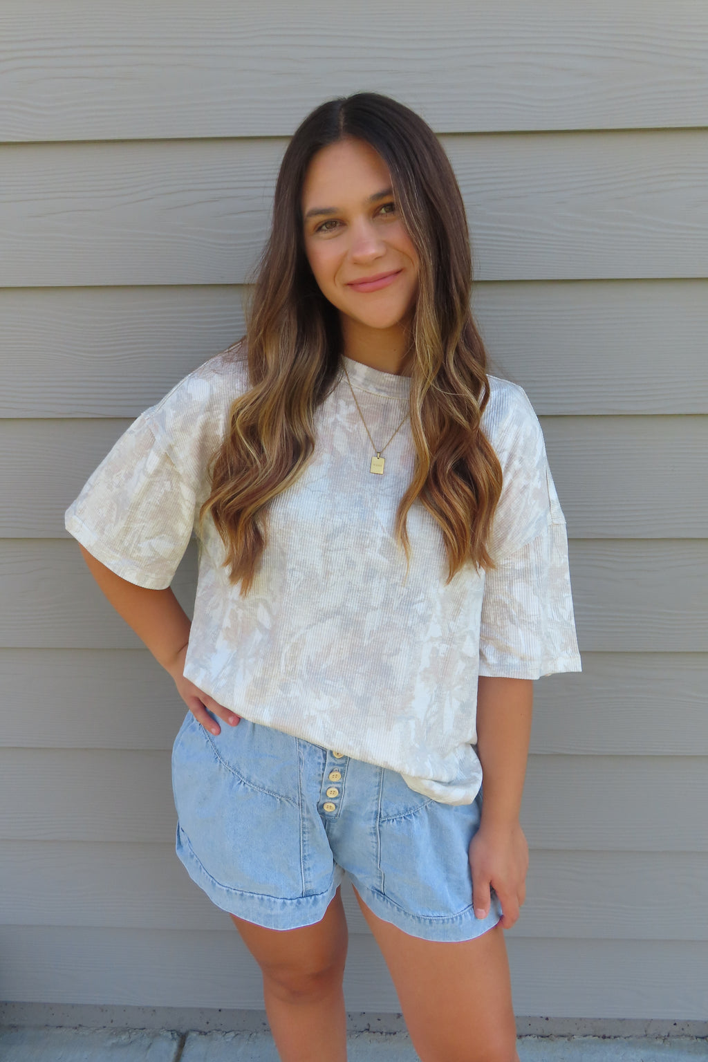 Ribbed White Camo Oversized Tee