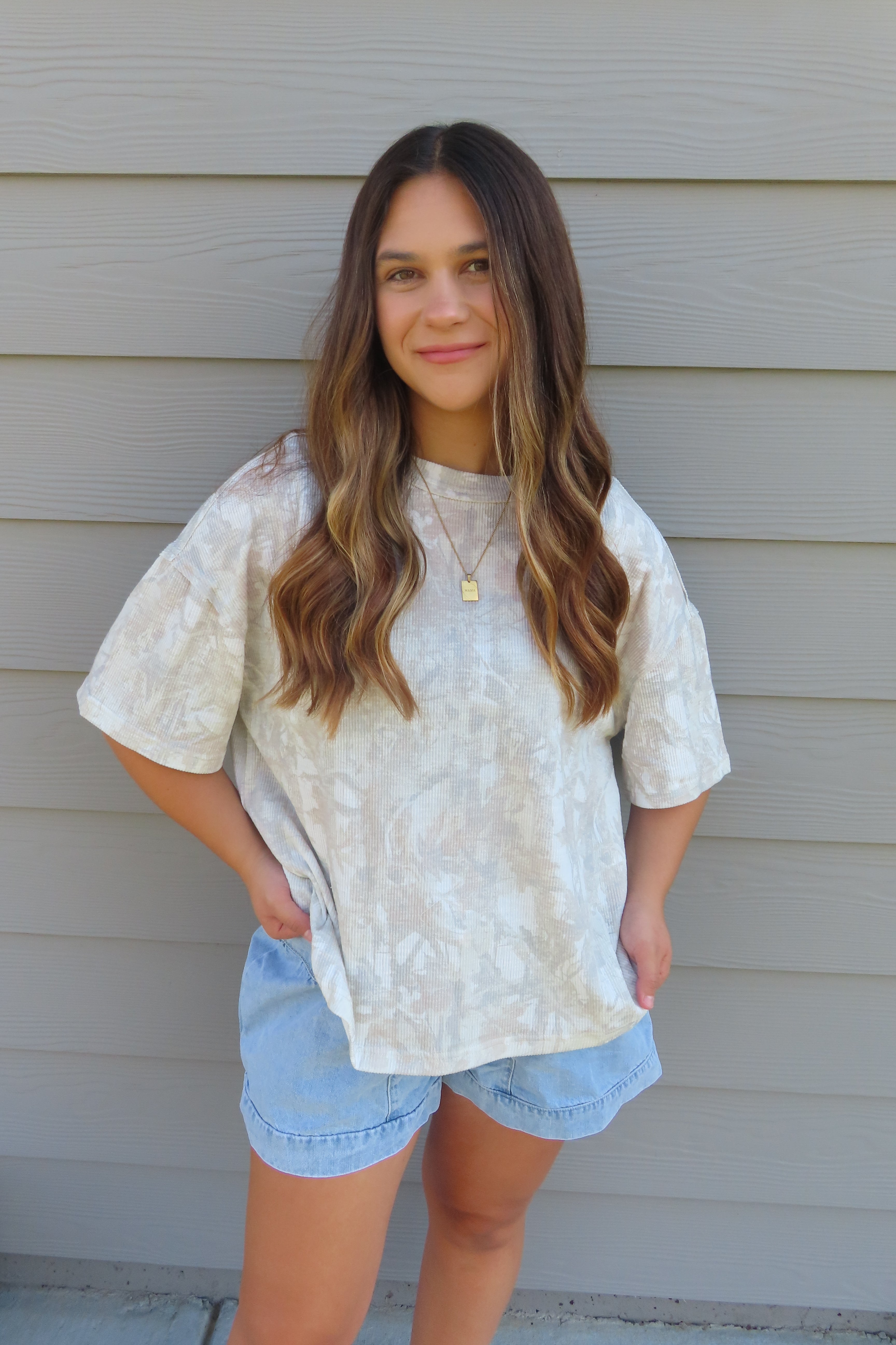 Ribbed White Camo Oversized Tee